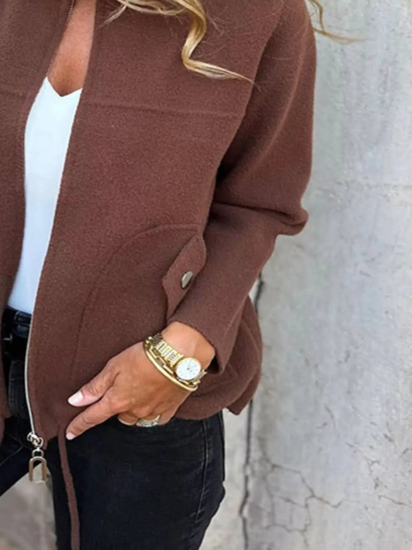 Full Size Zip - Up Long Sleeve Outerwear Plus Size - ShalayeFashion