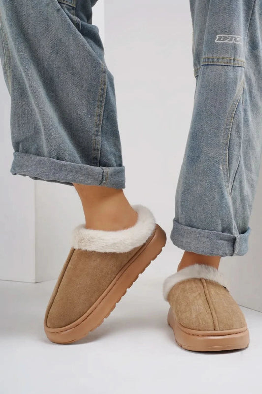 Furry Round Toe Platform Slippers - ShalayeFashion