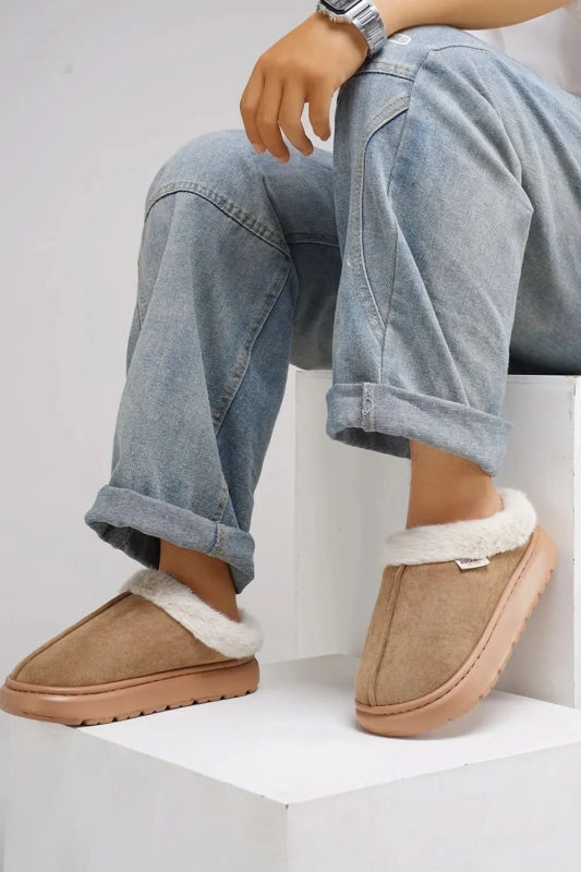 Furry Round Toe Platform Slippers - ShalayeFashion