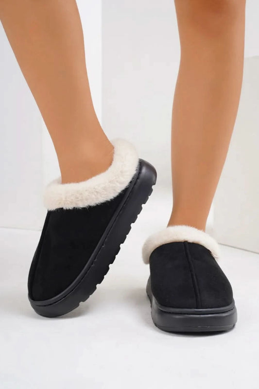 Furry Round Toe Platform Slippers - ShalayeFashion