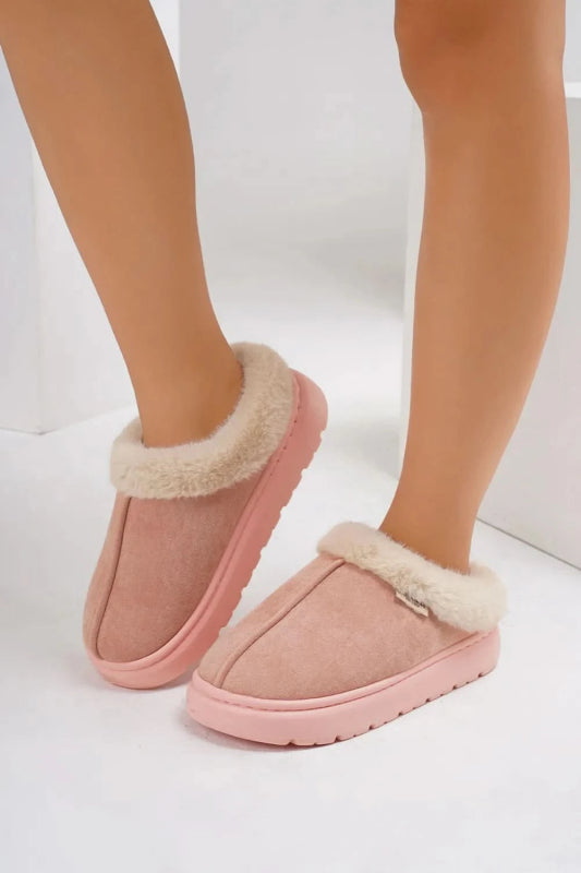 Furry Round Toe Platform Slippers - ShalayeFashion