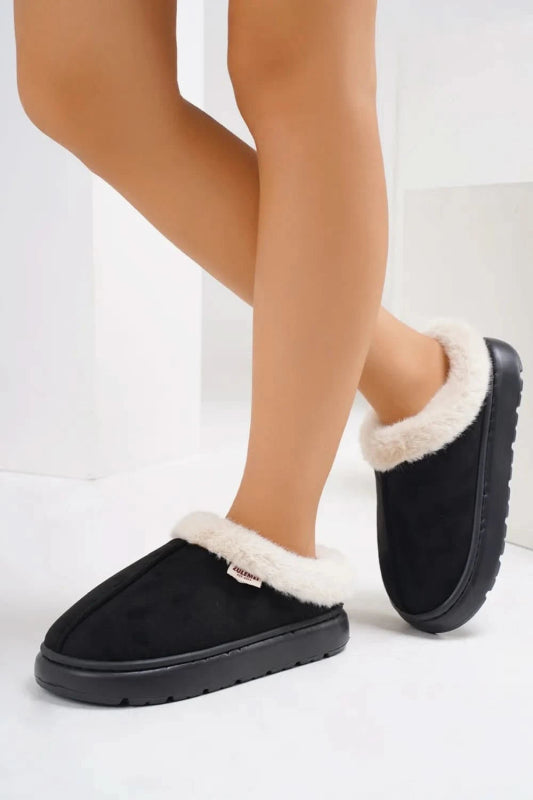 Furry Round Toe Platform Slippers - ShalayeFashion