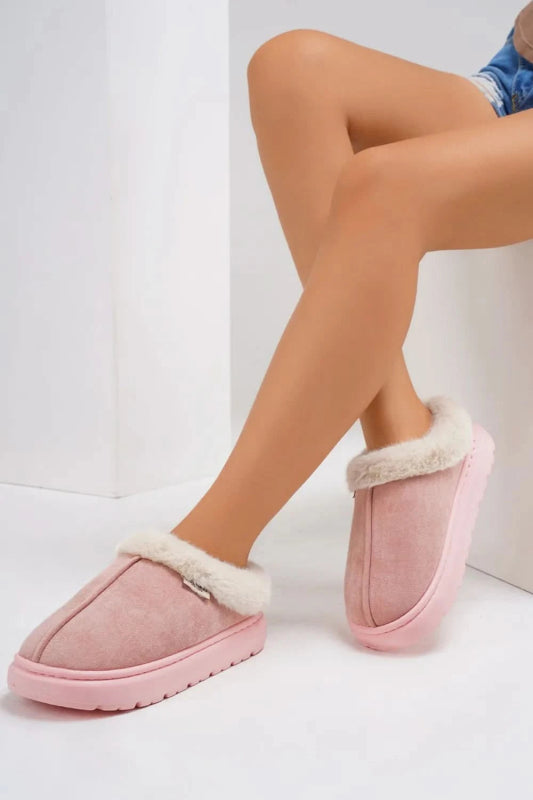 Furry Round Toe Platform Slippers - ShalayeFashion