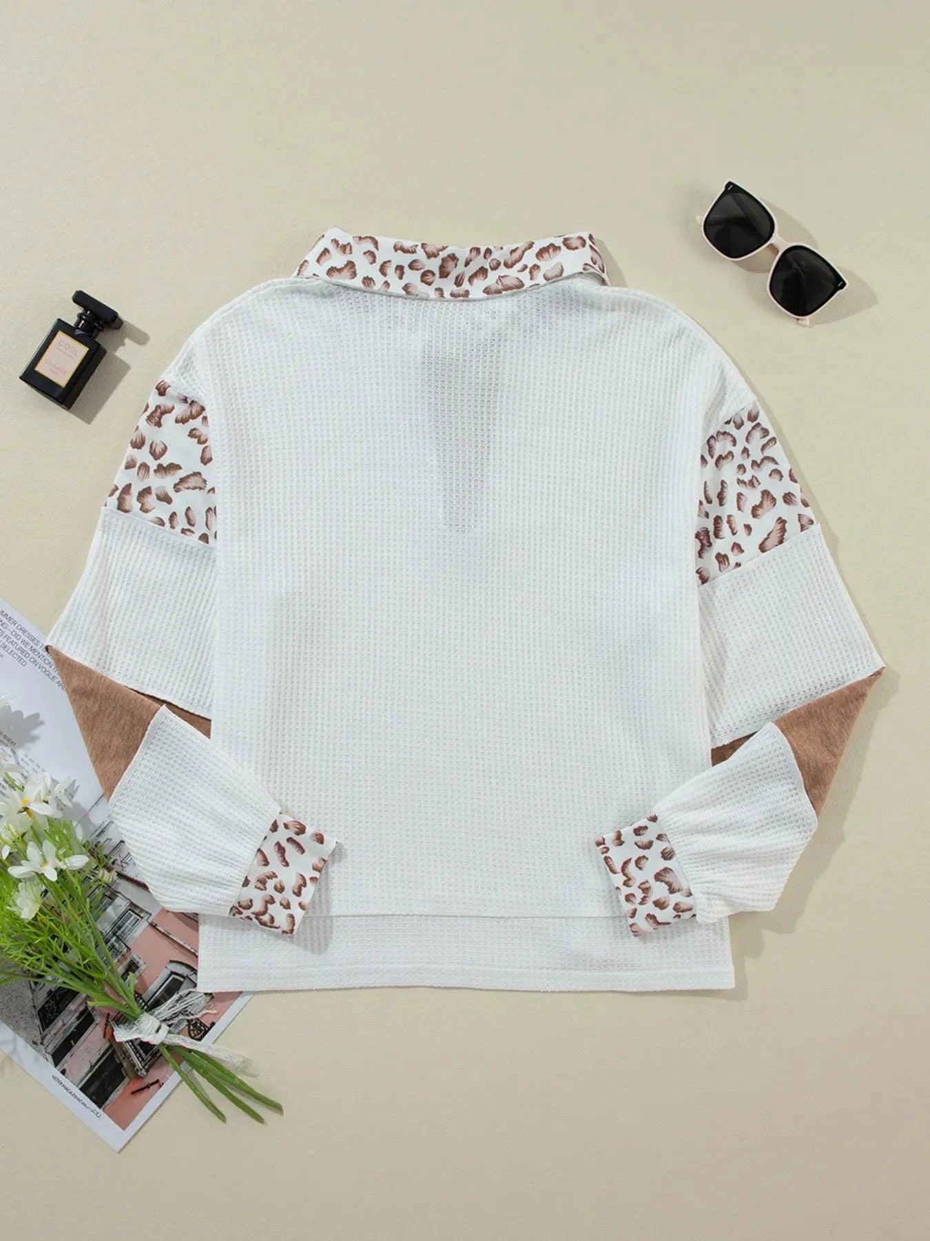 Game Day Bow Embroidered Leopard Color Block Patchwork Top - ShalayeFashion