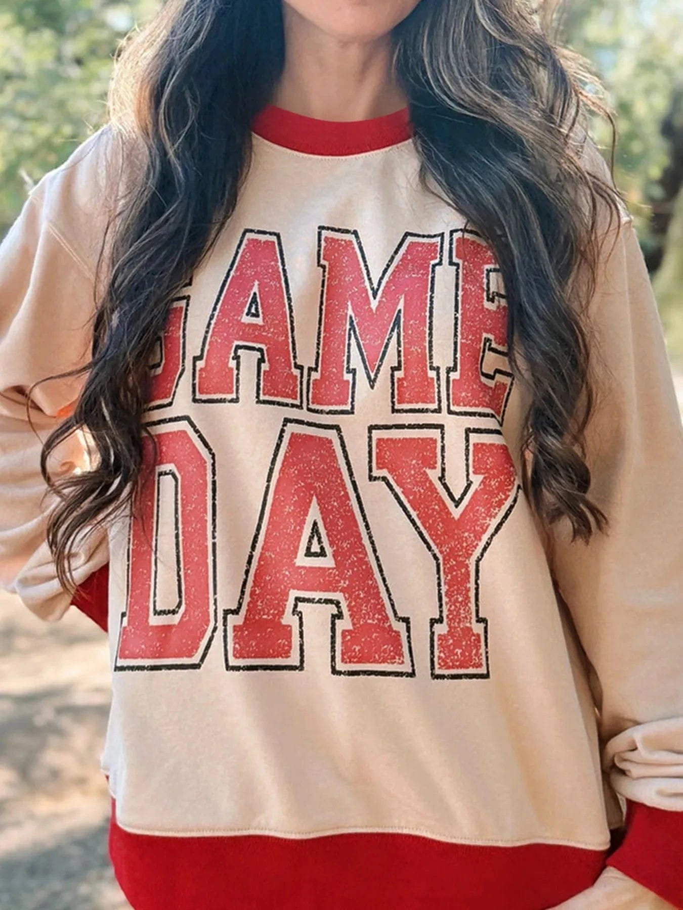 GAME DAY Letter Graphic Round Neck Sweatshirt - ShalayeFashion