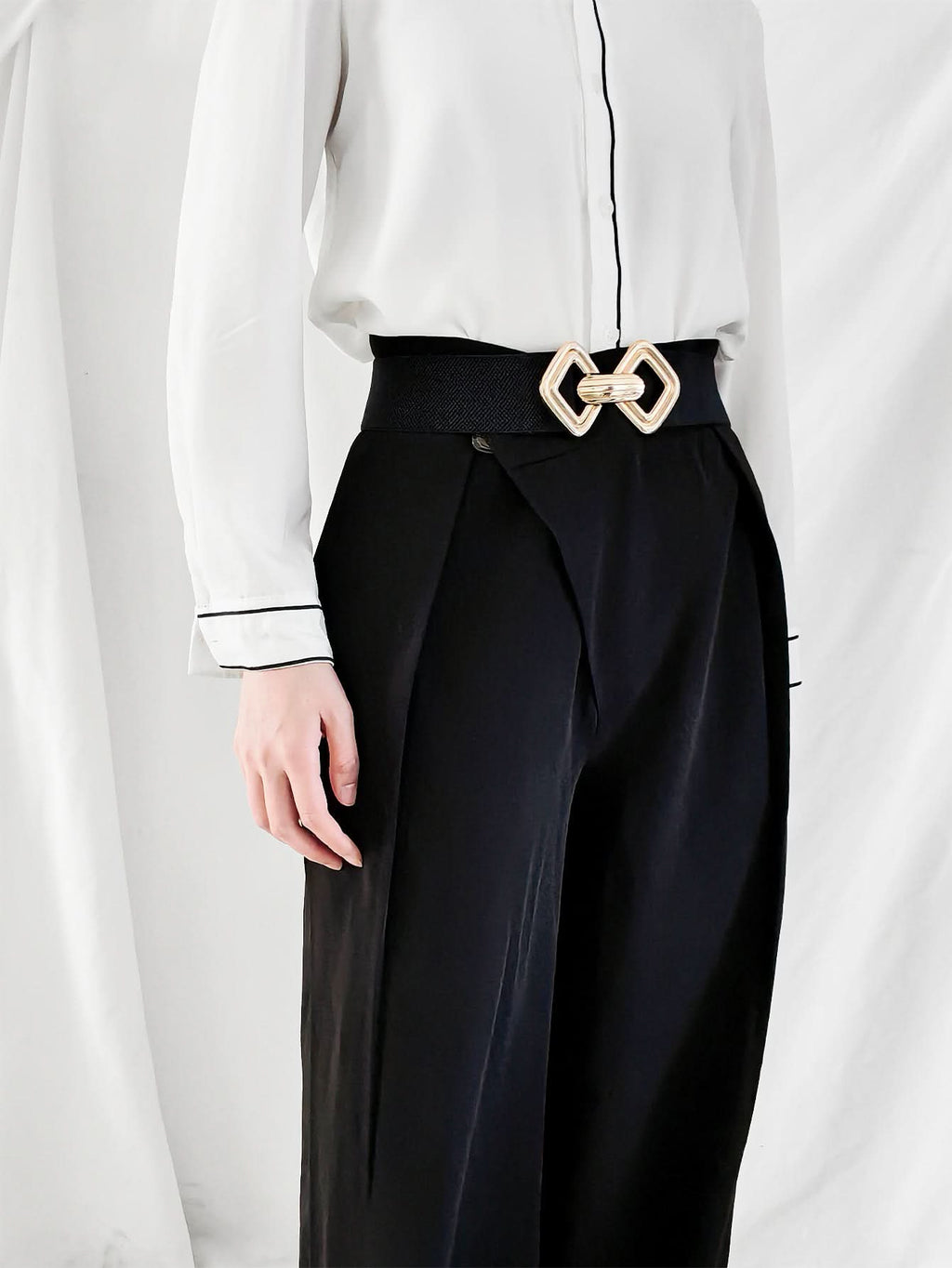Geometric Buckle Elastic Wide Belt - ShalayeFashion