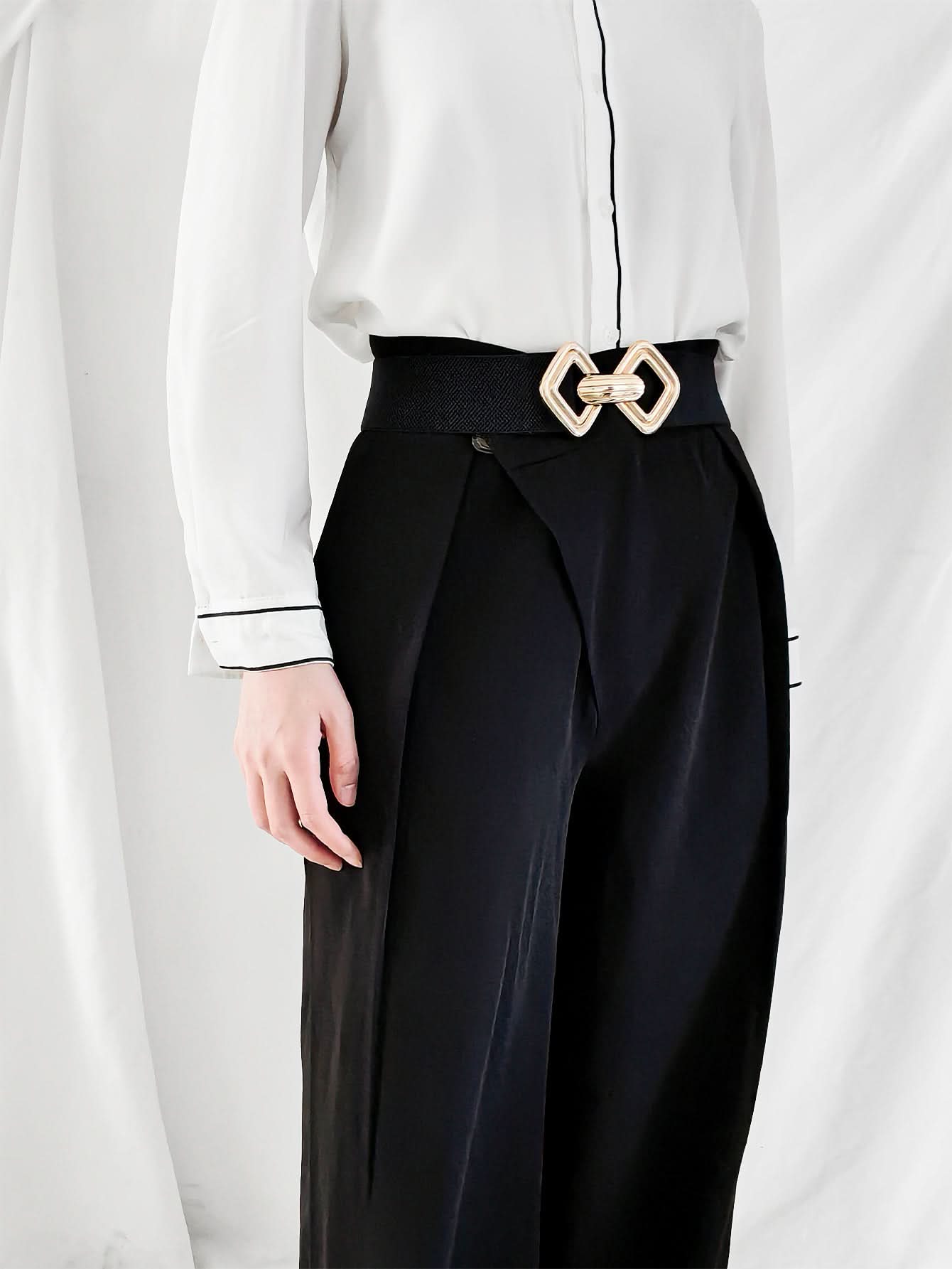 Geometric Buckle Elastic Wide Belt - ShalayeFashion