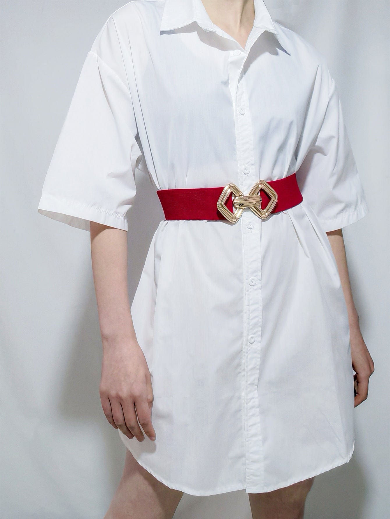 Geometric Buckle Elastic Wide Belt - ShalayeFashion