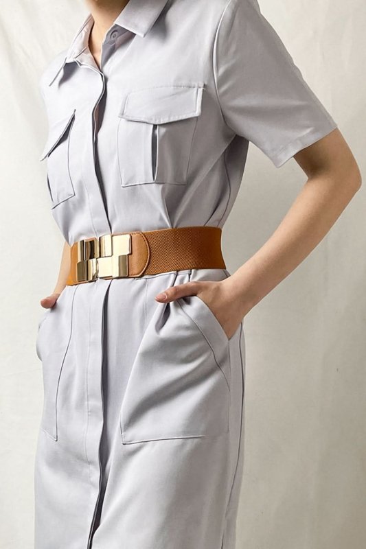 Geometric Buckle Elastic Wide Belt - ShalayeFashion