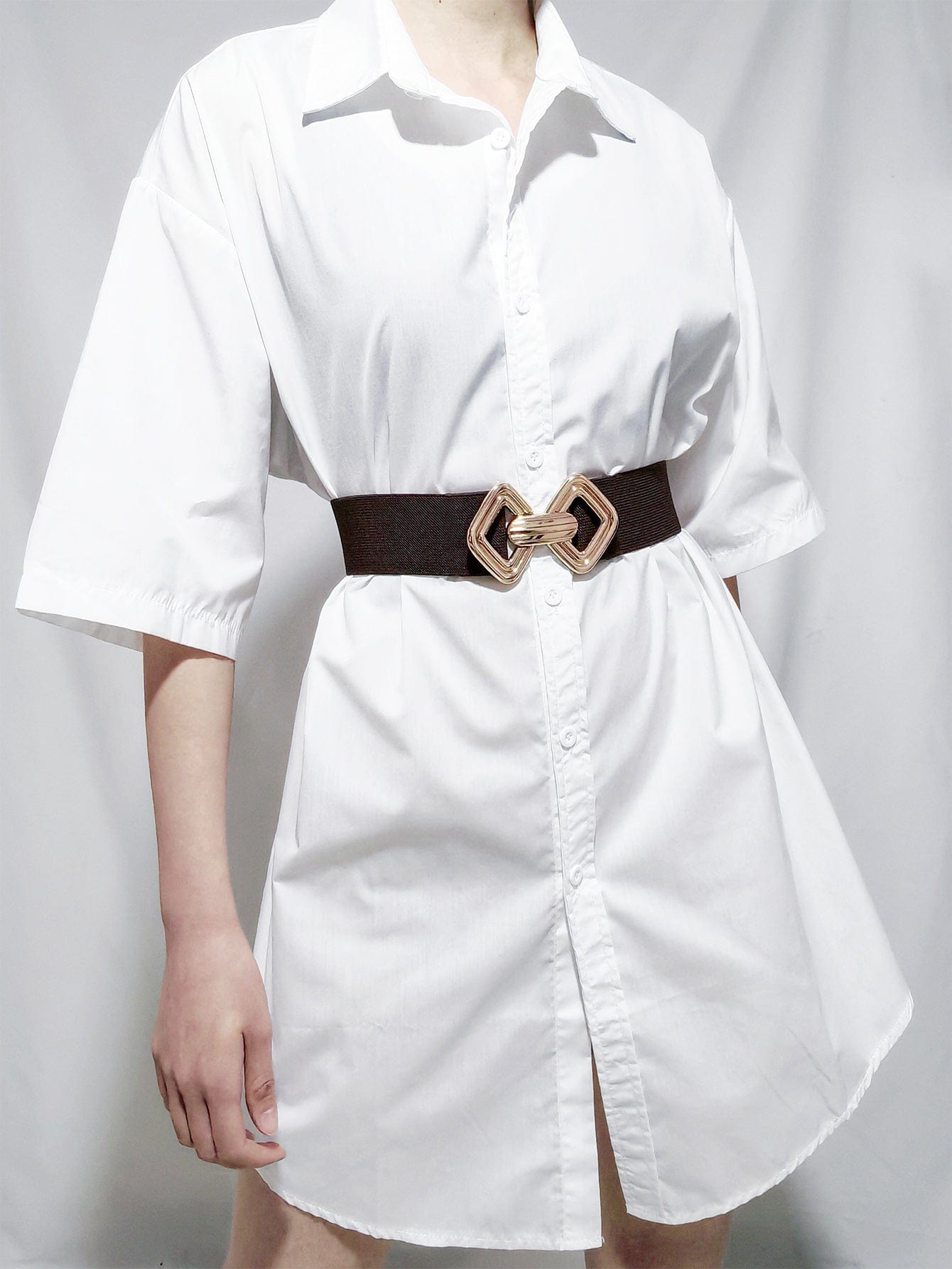 Geometric Buckle Elastic Wide Belt - ShalayeFashion