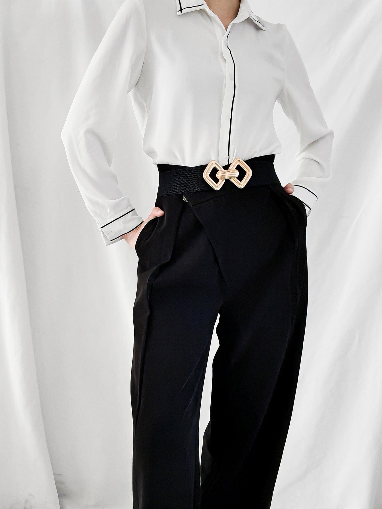 Geometric Buckle Elastic Wide Belt - ShalayeFashion