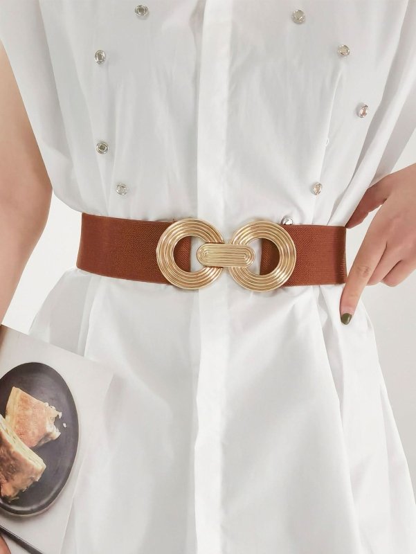 Geometric Buckle Elastic Wide Belt - ShalayeFashion