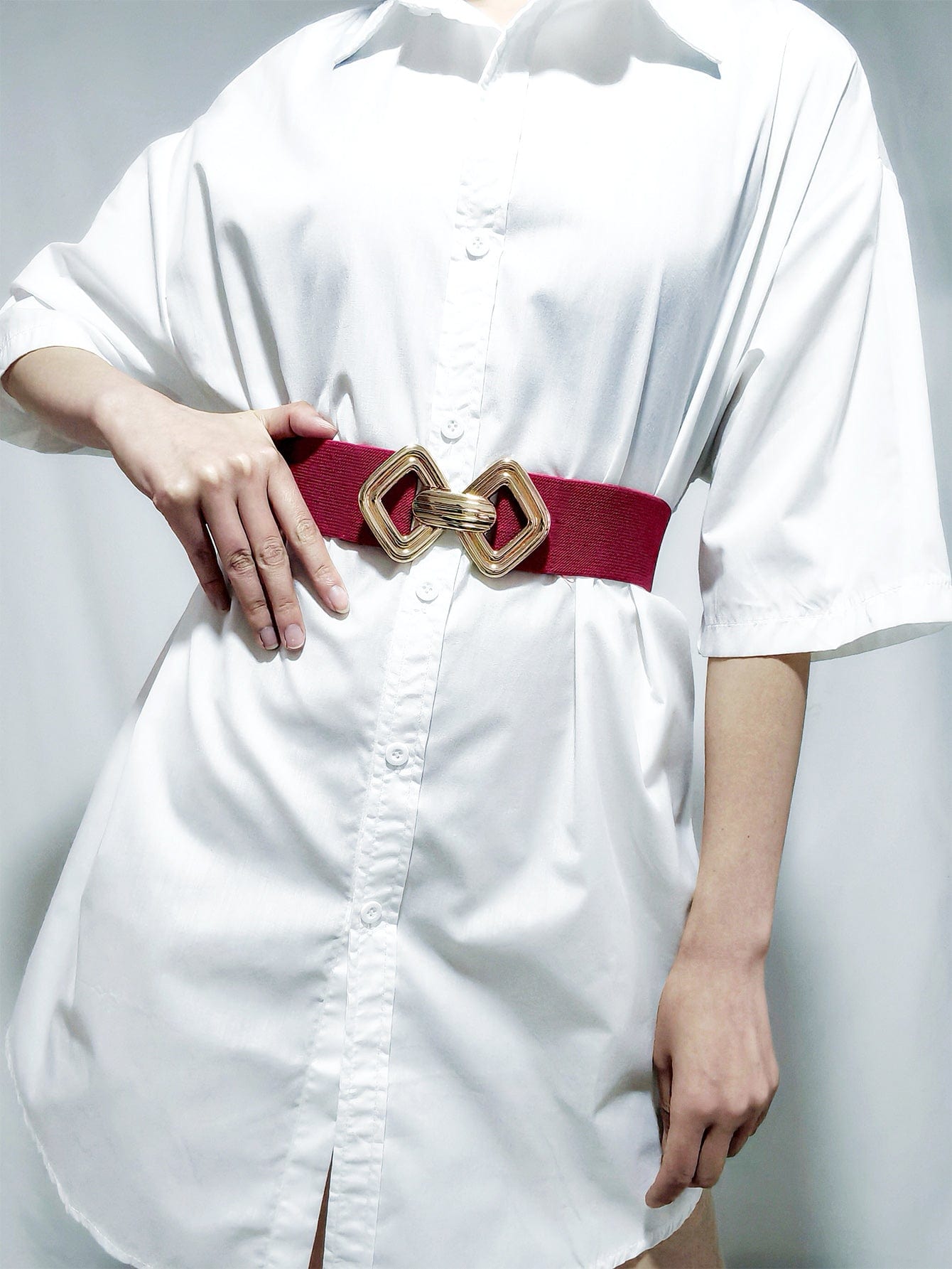 Geometric Buckle Elastic Wide Belt - ShalayeFashion