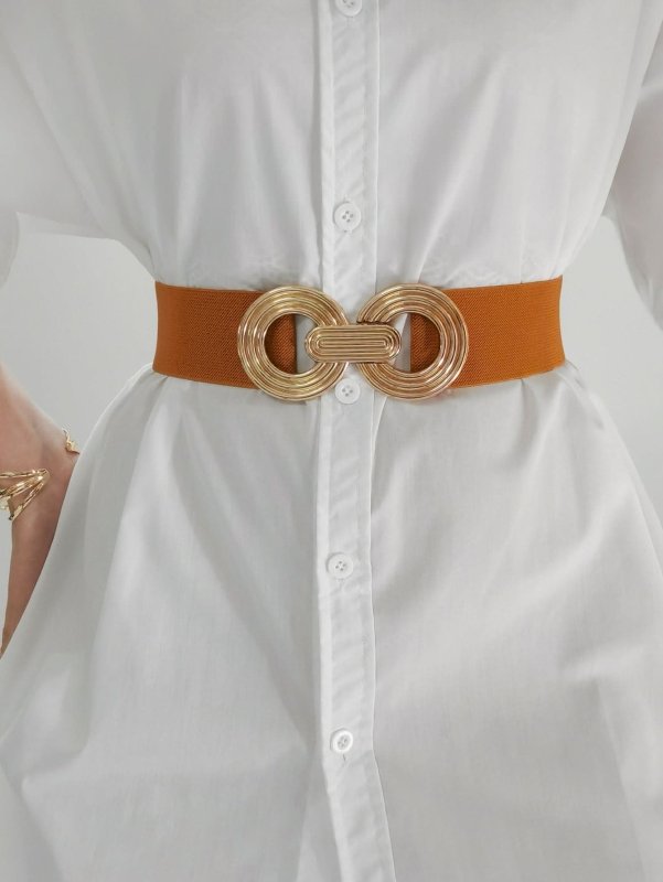 Geometric Buckle Elastic Wide Belt - ShalayeFashion