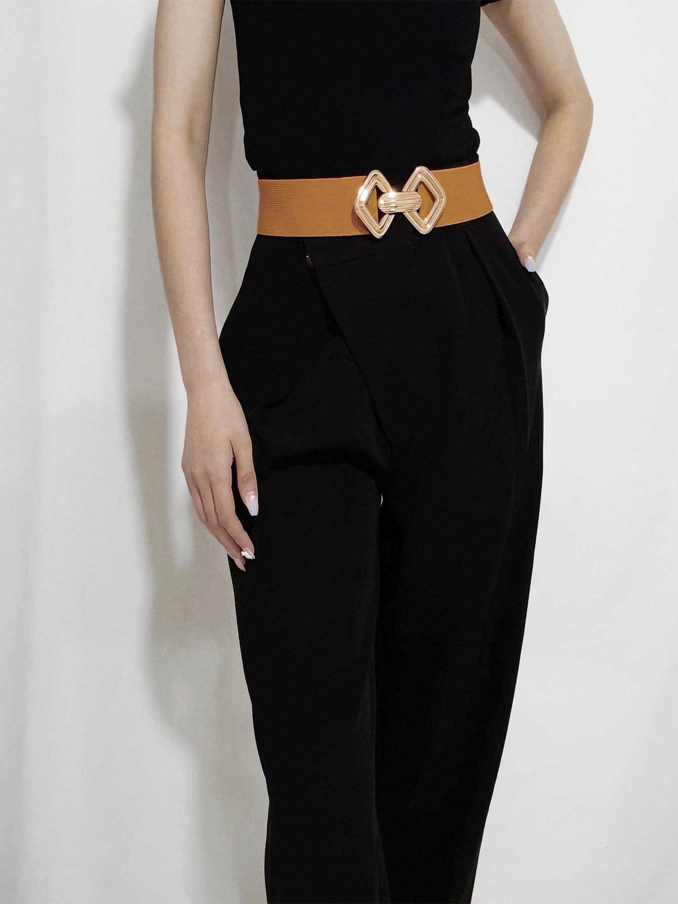 Geometric Buckle Elastic Wide Belt - ShalayeFashion