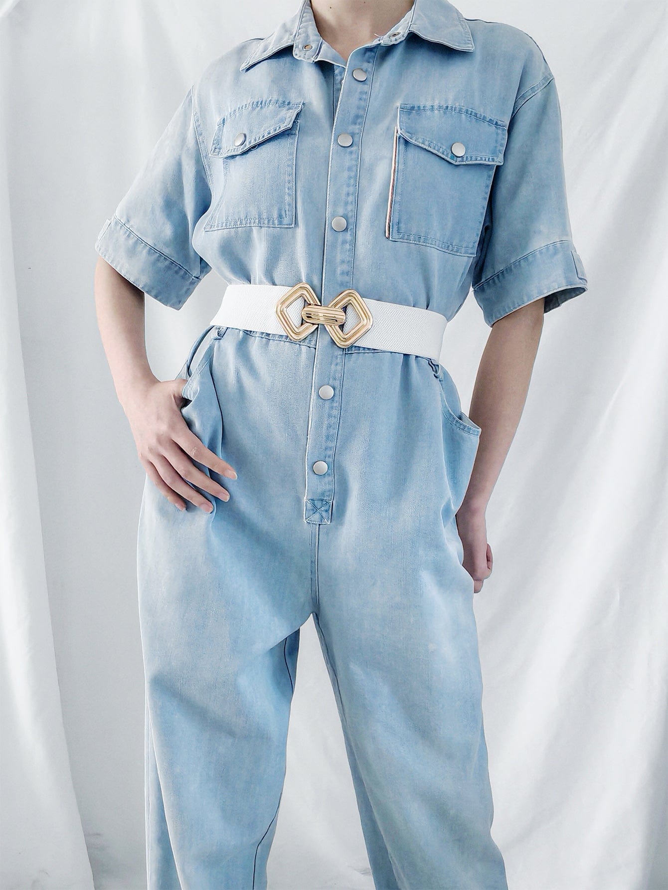 Geometric Buckle Elastic Wide Belt - ShalayeFashion