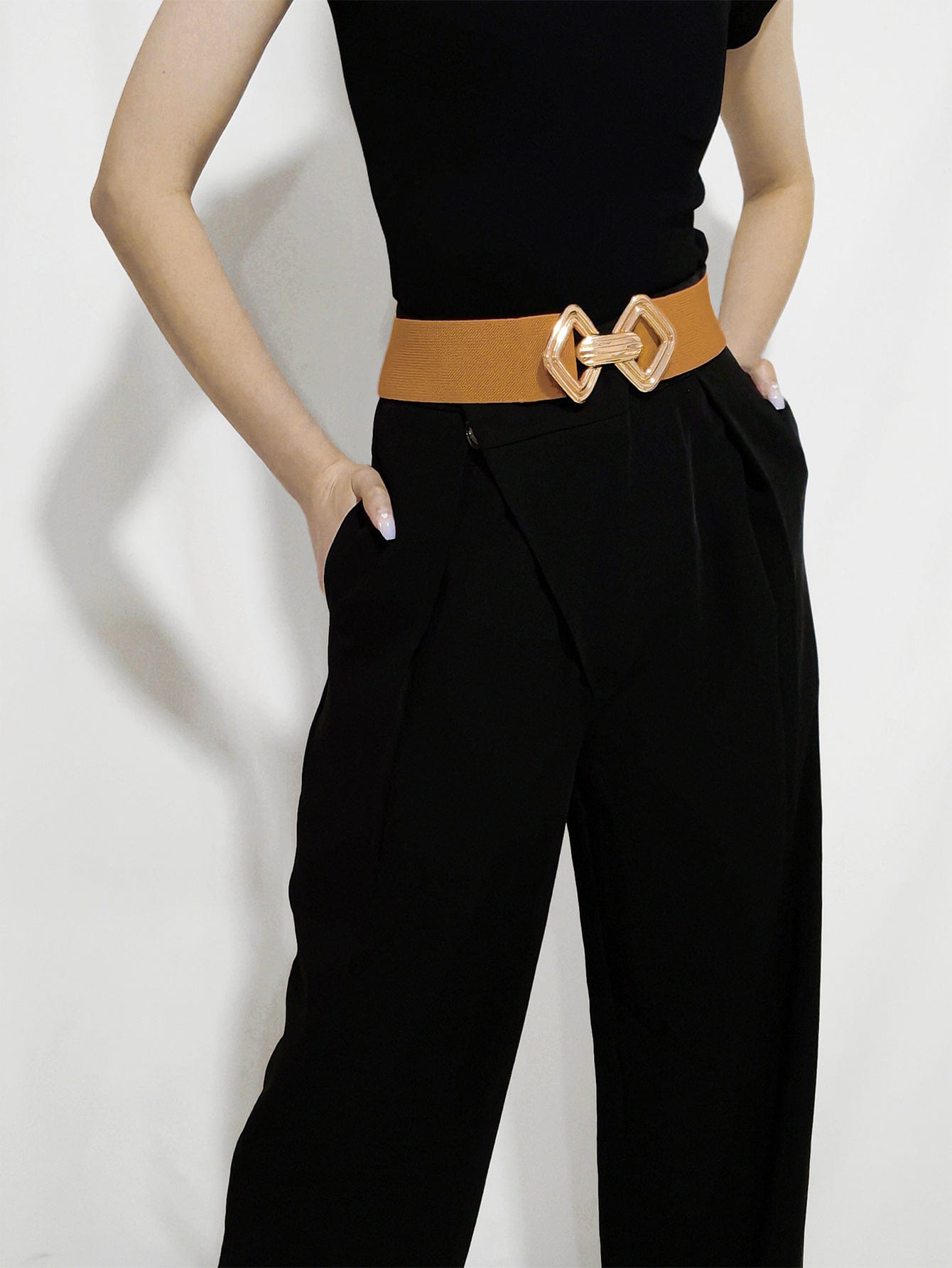 Geometric Buckle Elastic Wide Belt - ShalayeFashion