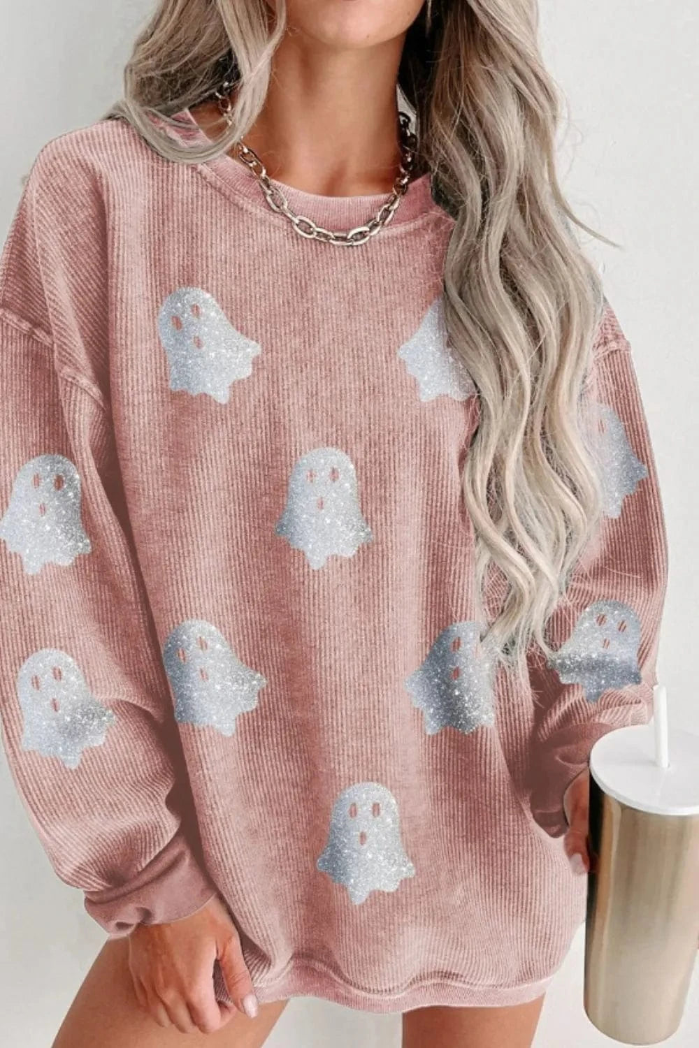 Ghost Round Neck Oversized Sweatshirt - ShalayeFashion