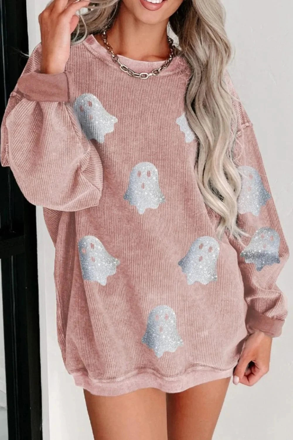 Ghost Round Neck Oversized Sweatshirt - ShalayeFashion