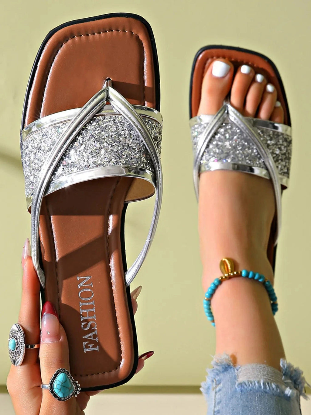 Glitter Cross - Strap Sandals - ShalayeFashion