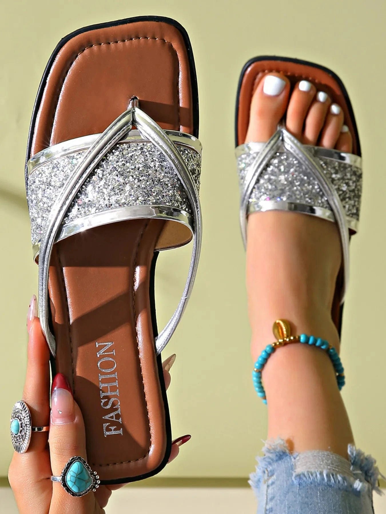 Glitter Cross - Strap Sandals - ShalayeFashion