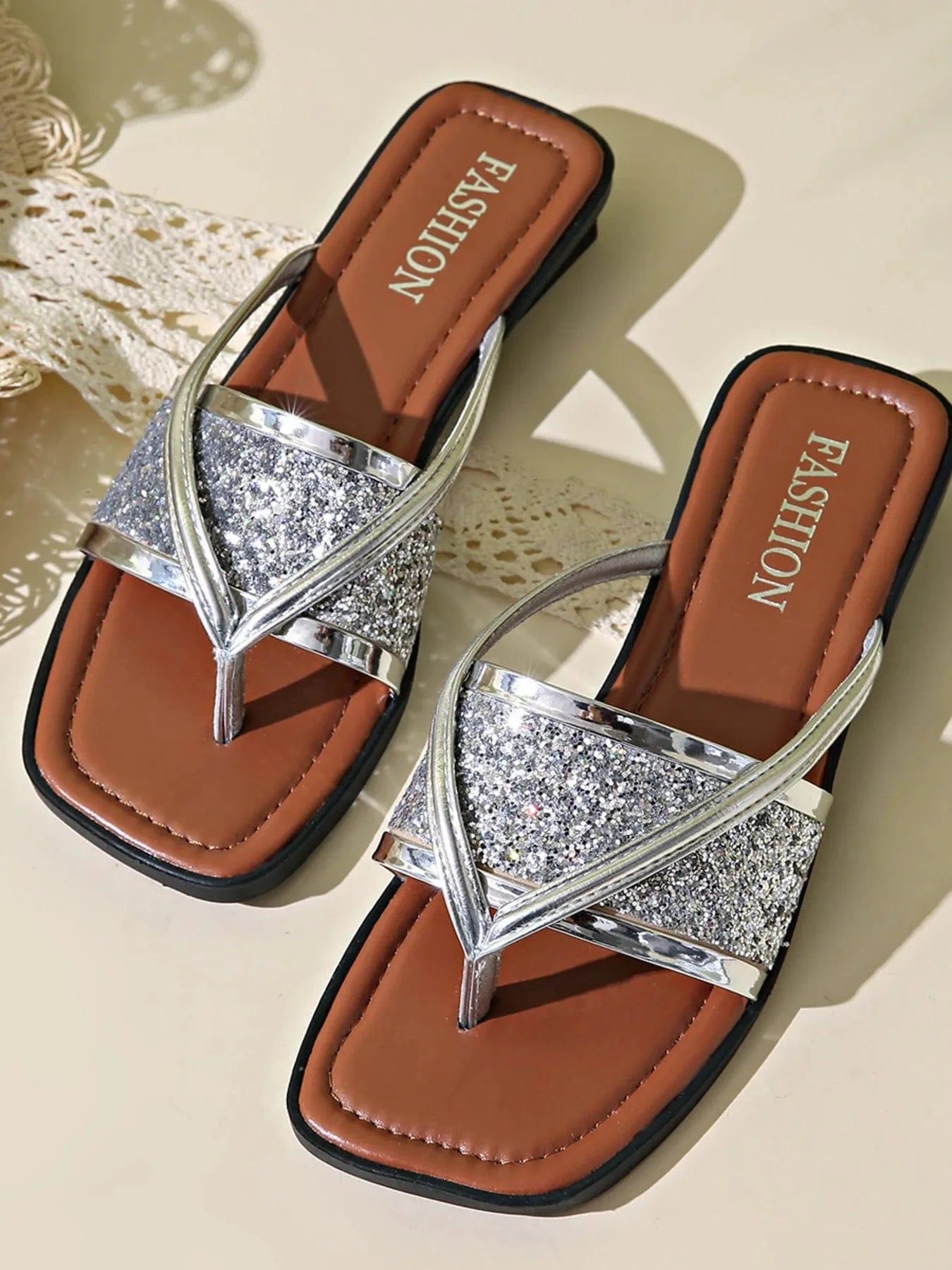 Glitter Cross - Strap Sandals - ShalayeFashion