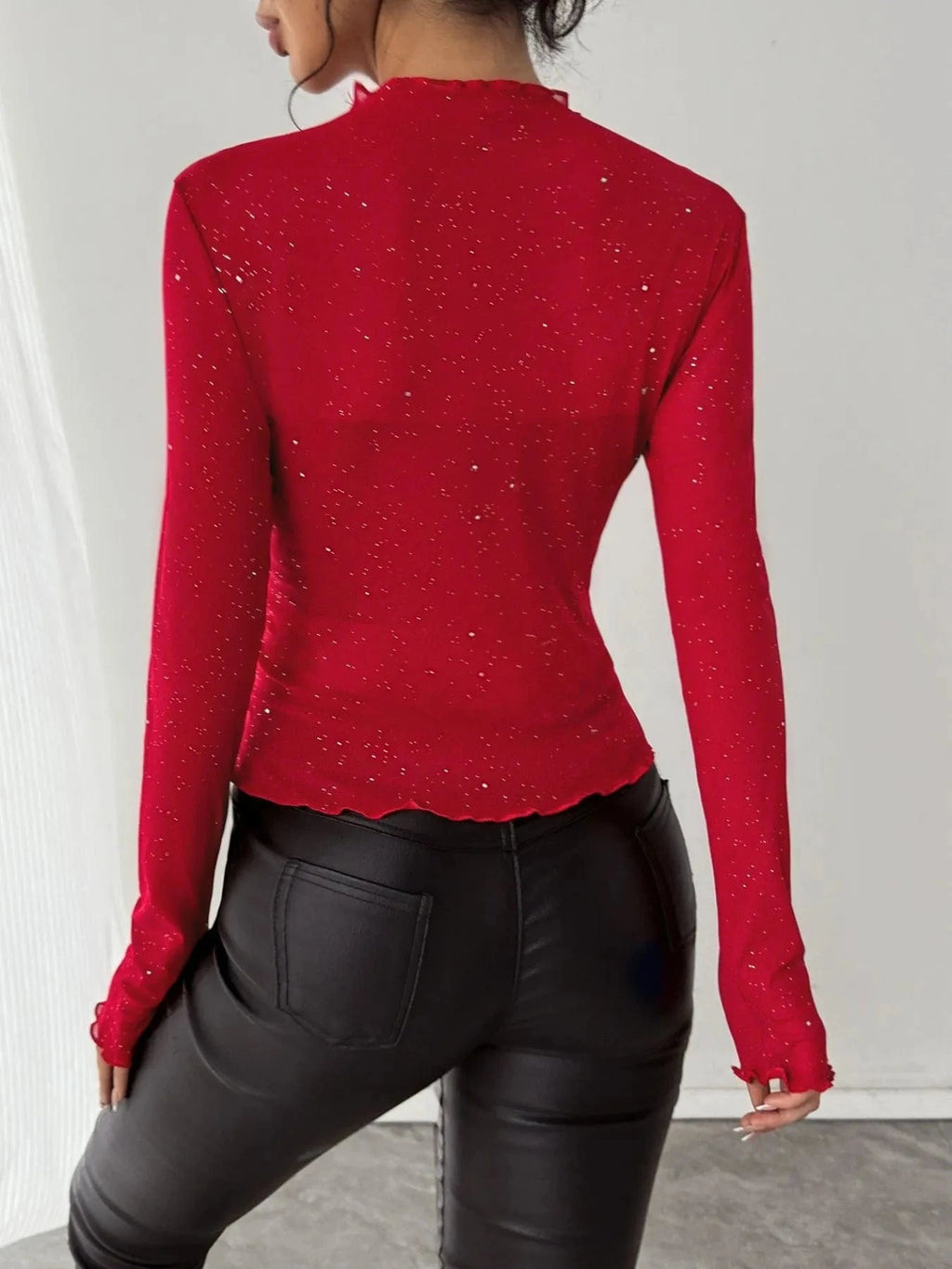 Glitter Long Sleeve Fitted Top - ShalayeFashion