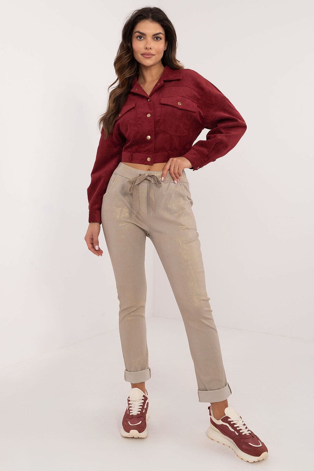 Glossy Fabric Pants Mid Rise Tapered - ShalayeFashion