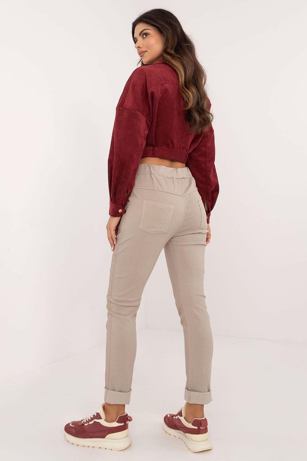 Glossy Fabric Pants Mid Rise Tapered - ShalayeFashion