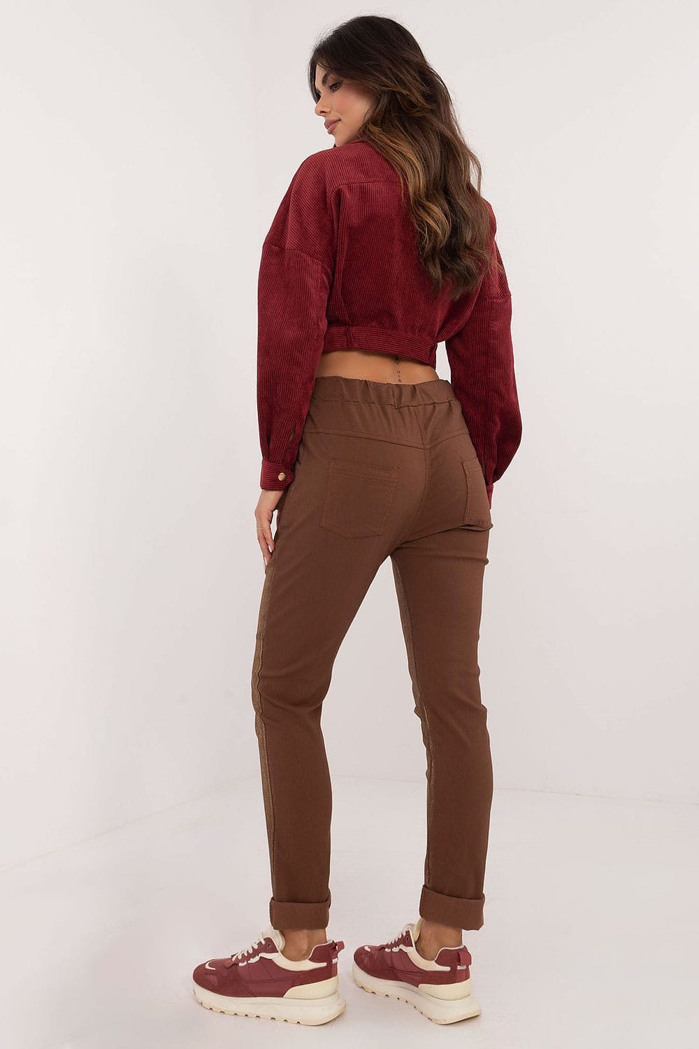 Glossy Fabric Pants Mid Rise Tapered - ShalayeFashion