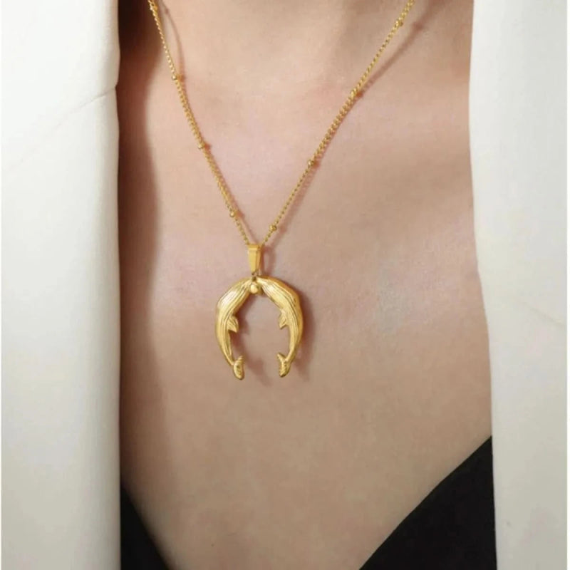 Gold Dolphin Jewelry Set with Necklace and Earrings - ShalayeFashion