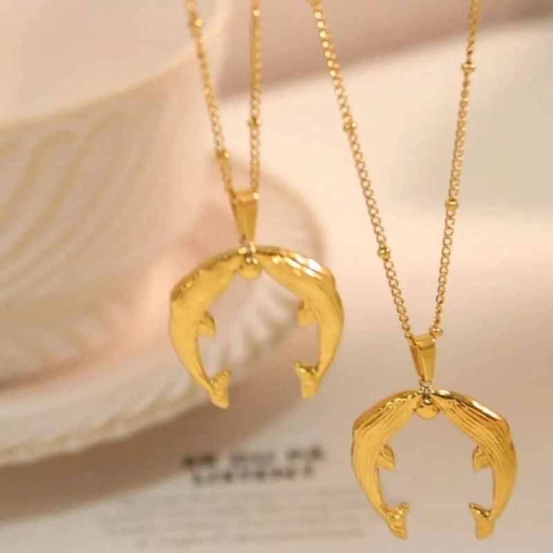 Gold Dolphin Jewelry Set with Necklace and Earrings - ShalayeFashion