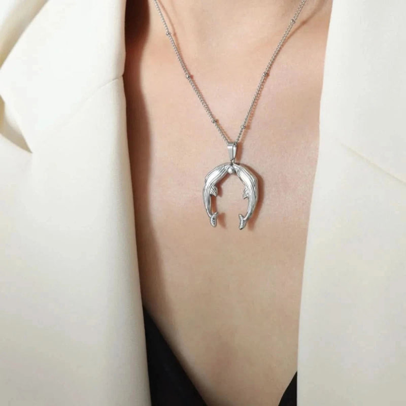 Gold Dolphin Jewelry Set with Necklace and Earrings - ShalayeFashion