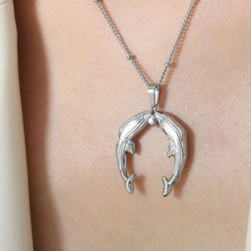Gold Dolphin Jewelry Set with Necklace and Earrings - ShalayeFashion