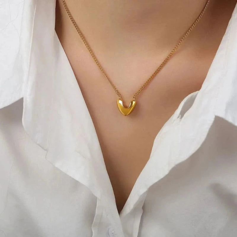 Gold - Plated Heart Pendant Necklace - ShalayeFashion