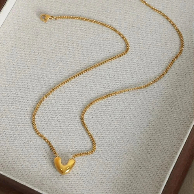 Gold - Plated Heart Pendant Necklace - ShalayeFashion