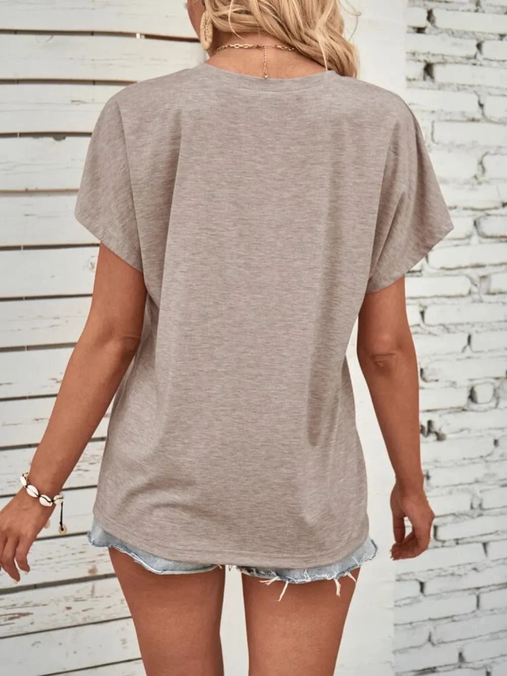 Half Button Short Sleeve Top - ShalayeFashion