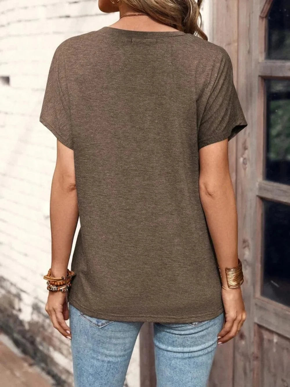 Half Button Short Sleeve Top - ShalayeFashion