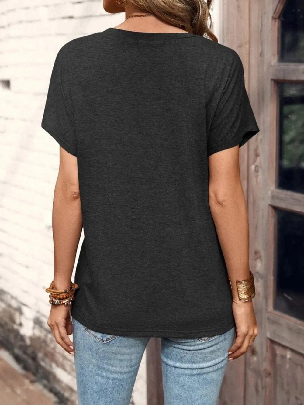 Half Button Short Sleeve Top - ShalayeFashion