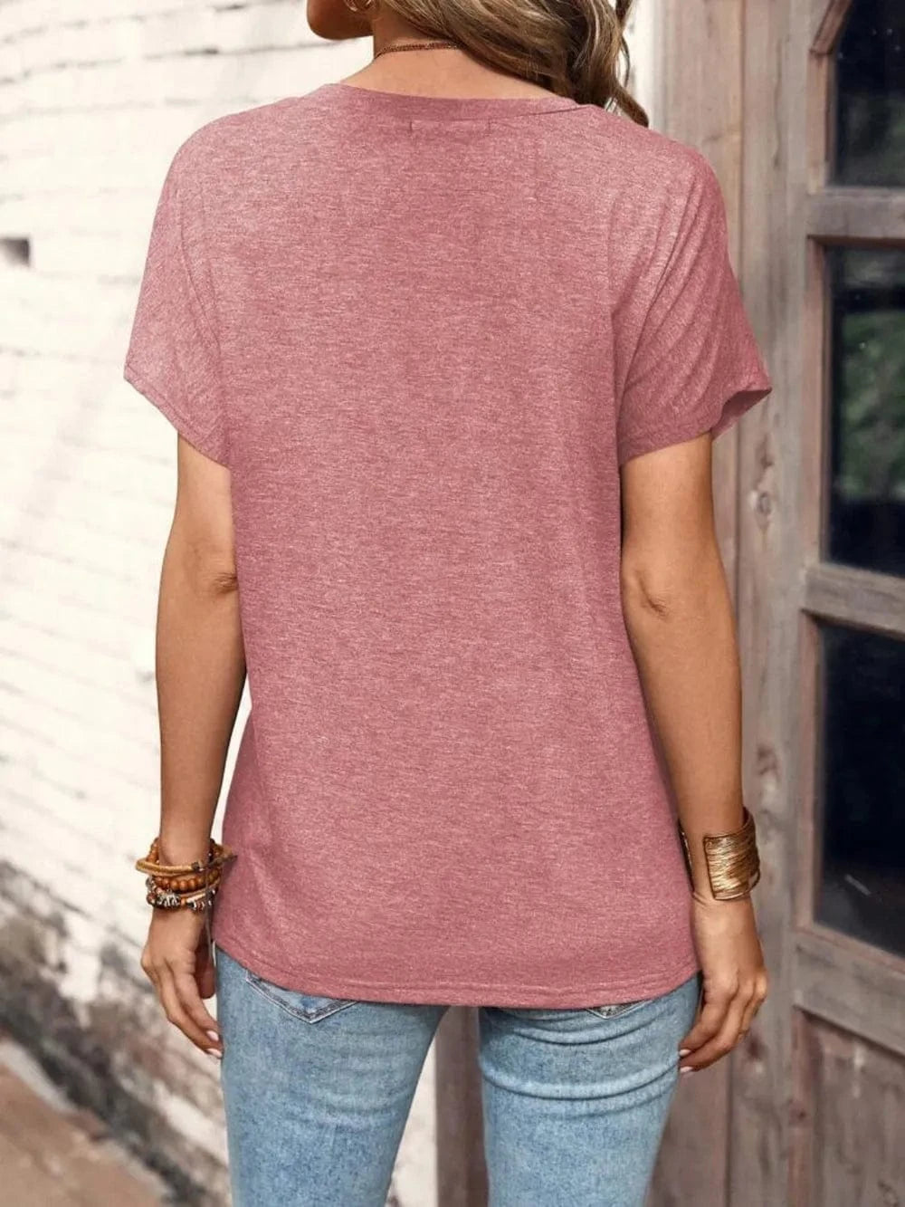 Half Button Short Sleeve Top - ShalayeFashion