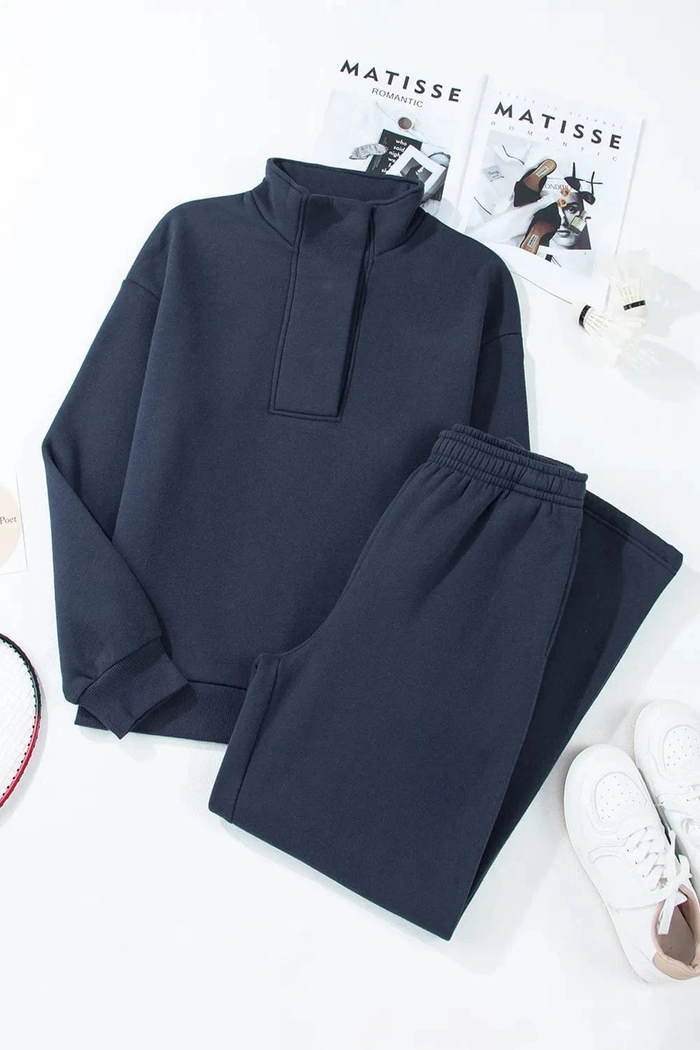 Half Snap Long Sleeve Top and Pants Active Set - ShalayeFashion