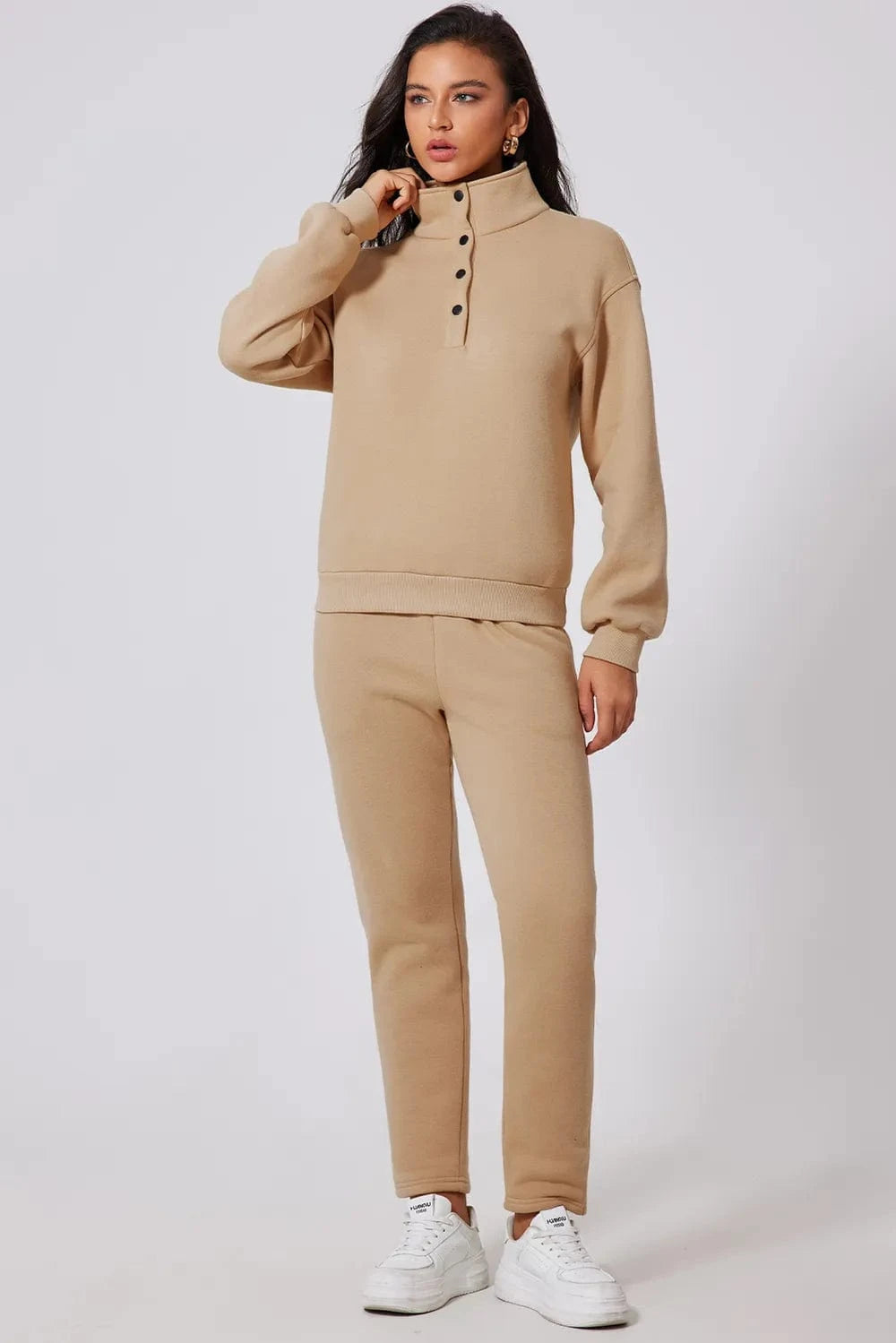 Half Snap Turtleneck Top and Pants Active Set - ShalayeFashion