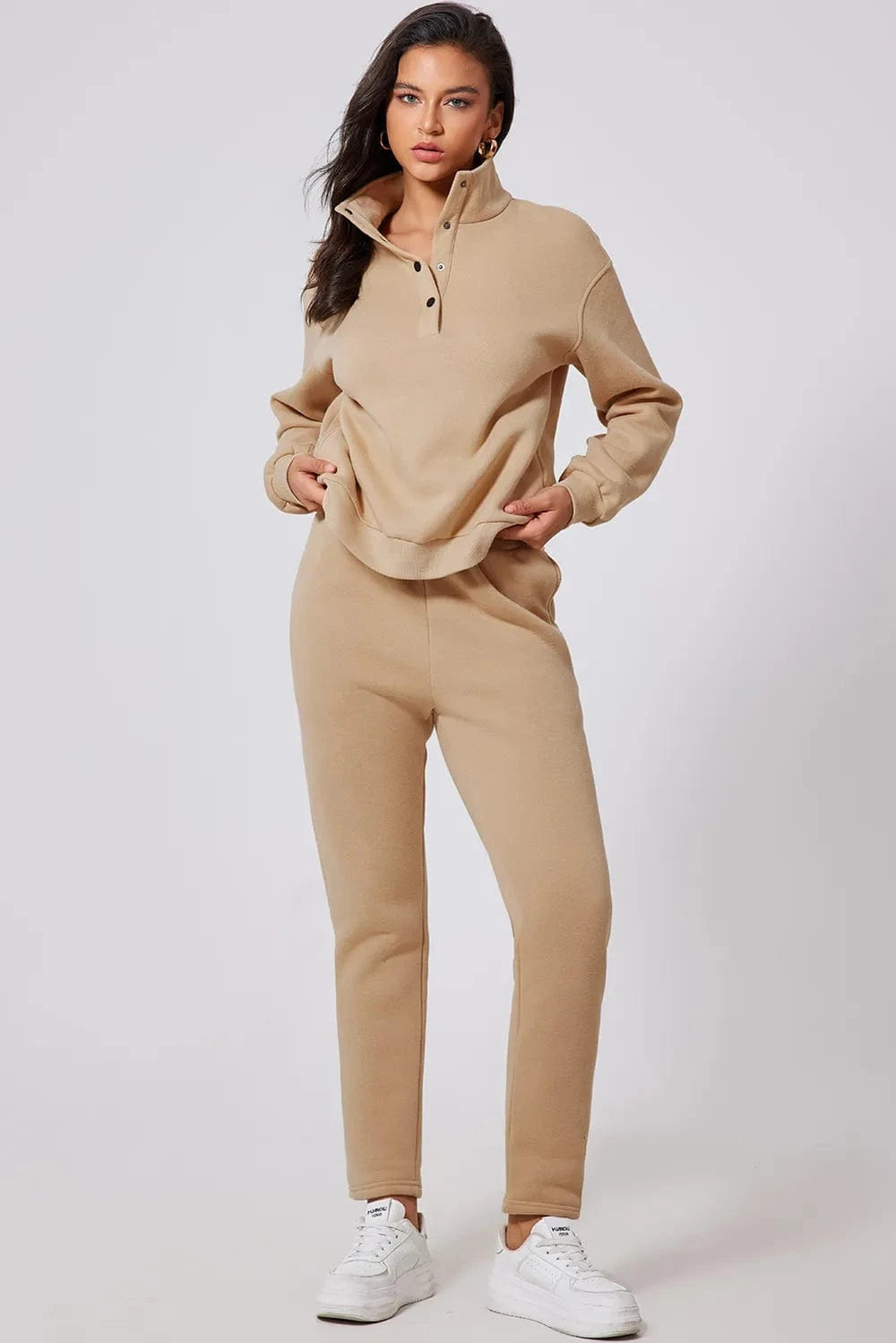 Half Snap Turtleneck Top and Pants Active Set - ShalayeFashion