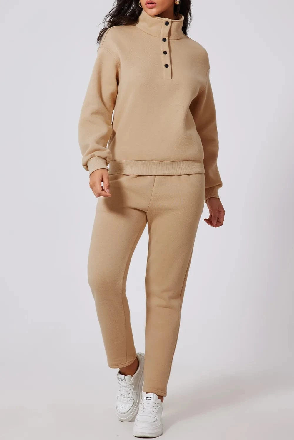Half Snap Turtleneck Top and Pants Active Set - ShalayeFashion