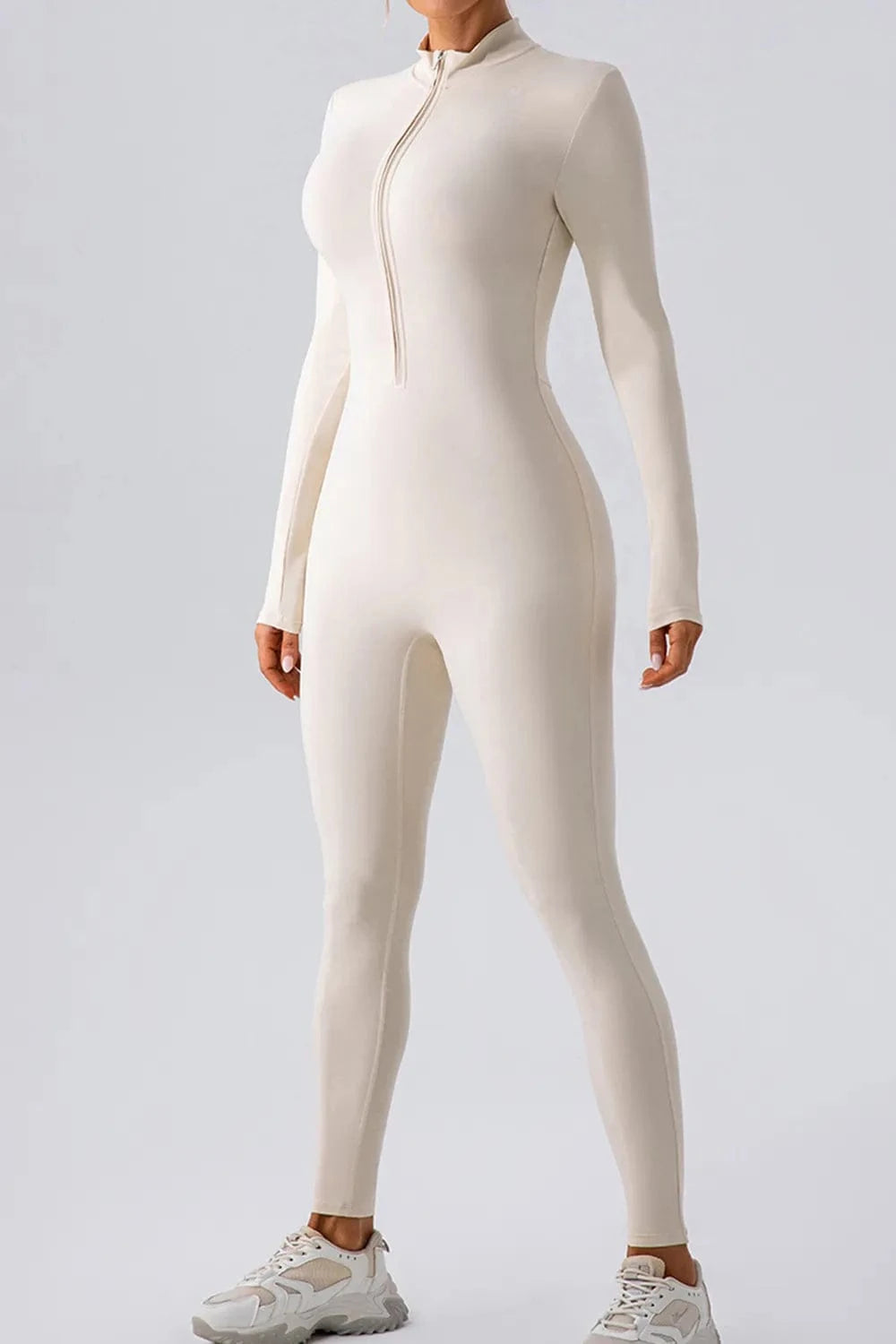 Half Zip Mock Neck Active Jumpsuit - ShalayeFashion