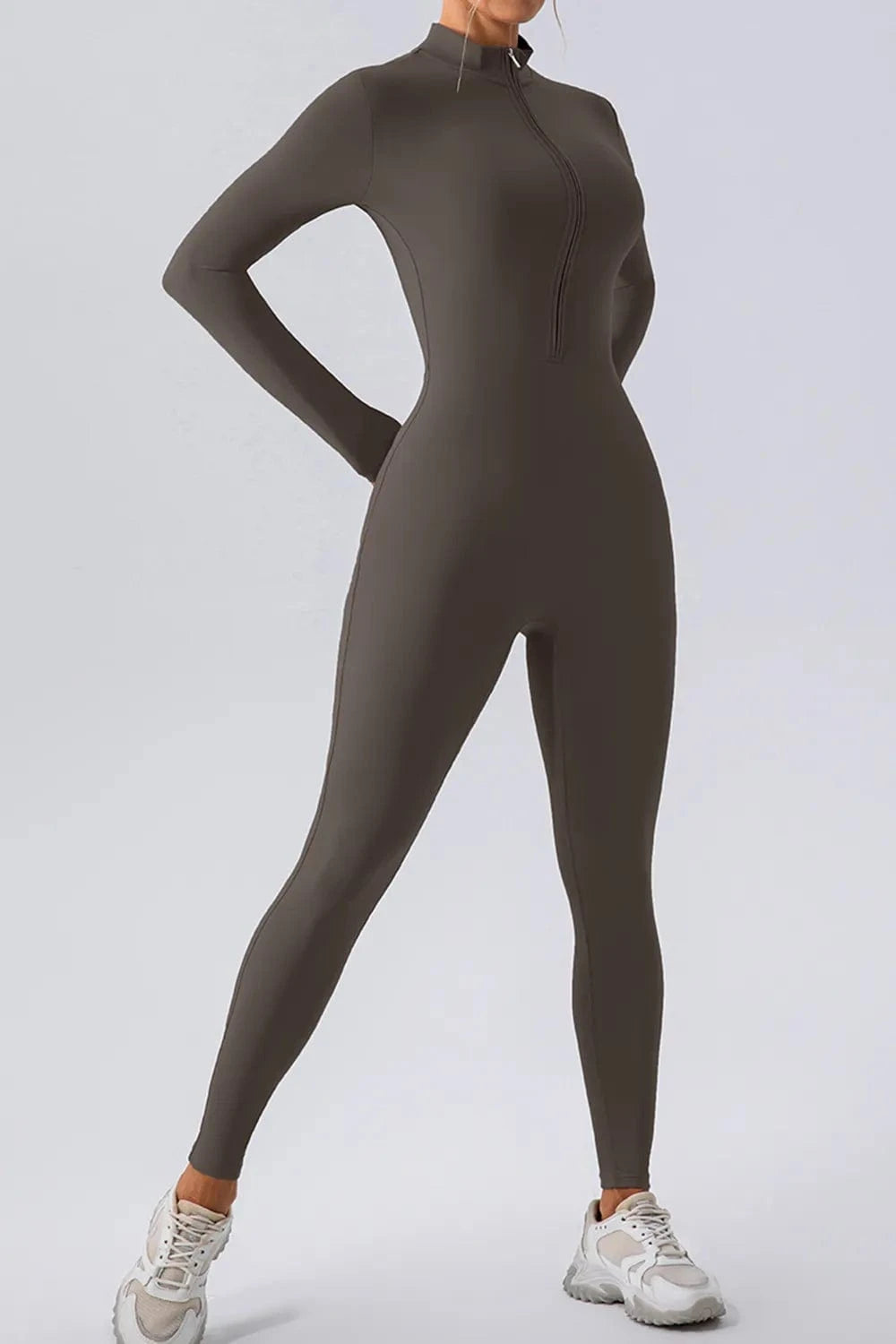 Half Zip Mock Neck Active Jumpsuit - ShalayeFashion