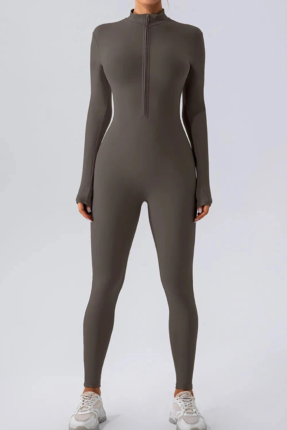 Half Zip Mock Neck Active Jumpsuit - ShalayeFashion