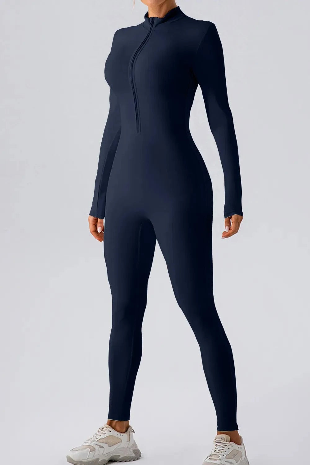 Half Zip Mock Neck Active Jumpsuit - ShalayeFashion