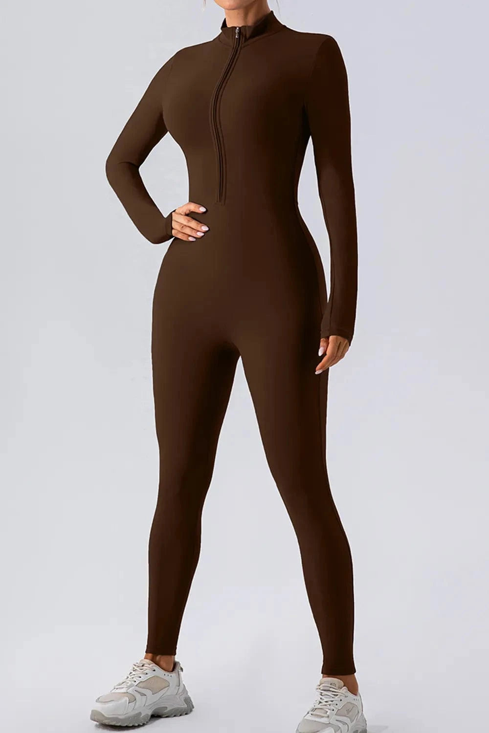 Half Zip Mock Neck Active Jumpsuit - ShalayeFashion