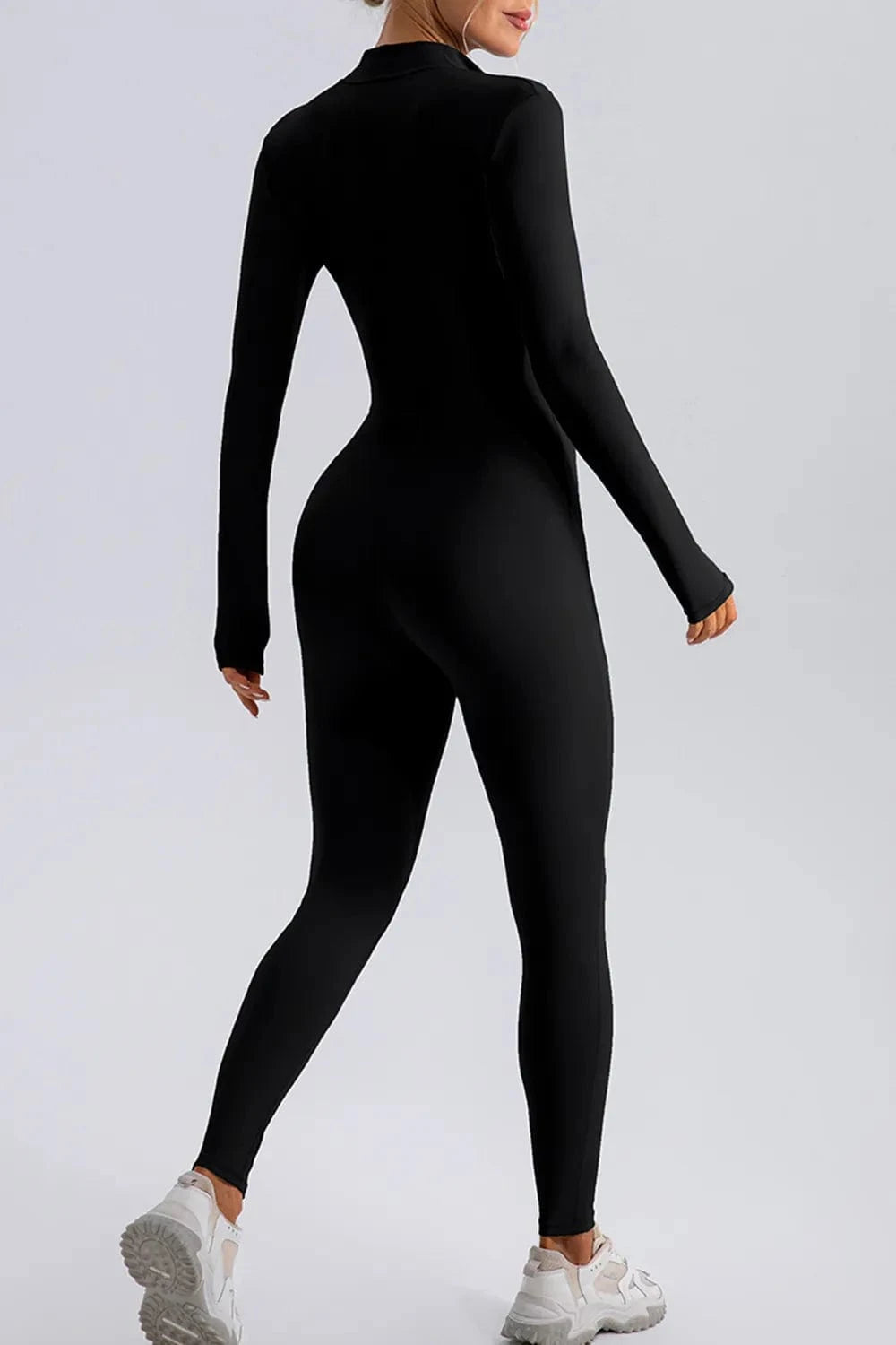 Half Zip Mock Neck Active Jumpsuit - ShalayeFashion